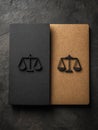 Conceptual Scene Showing Legal Scale Balancing Folders Labeled Petitioner and Respondent on a Dark Background in a Legal Royalty Free Stock Photo