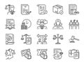 Legal services icon set. Included icons as law, lawyer, judge, court, advocacy and more. Royalty Free Stock Photo
