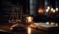 Legal wisdom on display Antique books balance justice on table generated by AI Royalty Free Stock Photo