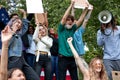 Legalize marijuana. manifestation. young adults holding banners and placards outdoors Royalty Free Stock Photo