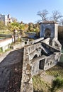 Legend Bridge details in Sauveterre-de-Bearn medieval village