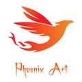 Fire burning Phoenix Bird with white background