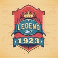 Legend Since 1923 Vintage T-shirt - Born in 1923 Vintage Birthday Poster Design