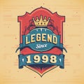 Legend Since 1998 Vintage T-shirt - Born in 1998 Vintage Birthday Poster Design