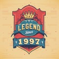 Legend Since 1997 Vintage T-shirt - Born in 1997 Vintage Birthday Poster Design