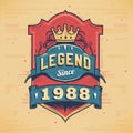 Legend Since 1988 Vintage T-shirt - Born in 1988 Vintage Birthday Poster Design