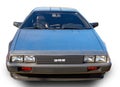 Legendary American sports car DeLorean DMC-12. Front view. White background