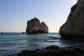 The legendary Aphrodite Stone in the sea against a blue cloudless sky. Cyprus