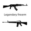 Legendary assault rifles vector illustration. Classic armament . Automatic tactical carbines Royalty Free Stock Photo