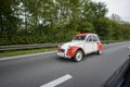 The legendary beetle Citroen retro car is a very rare car on the highway in Belgium Royalty Free Stock Photo