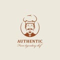 Legendary chef kitchen mascot with warm friendly smiles and mustache logo icon character cartoon in vintage style