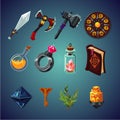 Set of magic items for computer fantasy game. cartoon icons set. Royalty Free Stock Photo