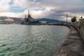 The legendary light artillery cruiser Mikhail Kutuzov, now a Museum at the pier in Novorossiysk.