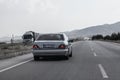 The legendary luxury car in the premium segment, the silver Mercedes-Benz W140 S-class s600, rides on the highway in Turkey in Royalty Free Stock Photo