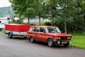 Legendary Polish FSO Polski Fiat 125p Kombi car with a trailer on a tourist trip through Scotland Royalty Free Stock Photo