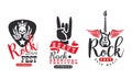 Legendary Rock Fest Logo Templates Set, Heavy Rock Festival Labels Vector Illustration