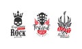 Legendary Rock Fest Logo Templates Set, Heavy Rock Music Festival Retro Badges k Vector Illustration Royalty Free Stock Photo