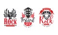 Legendary Rock Fest Logo Templates Set, Rock Music Festival Retro Labels Vector Illustration Royalty Free Stock Photo