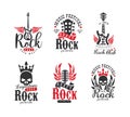 Legendary rockfest labels set. Rock festival club retro logo design vector illustration