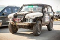 Legendary soviet car vaz Niva decorated with fur.