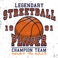 Legendary streetball champion varsity player vector elements t shirt print graphic design