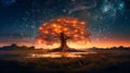 The Legendary Tree of Life in Norse and Viking Lore. Glowing Yggdrasil The Legendary World Tree Symbol Of Vitality. Generative AI