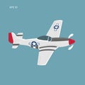 Legendary WWII american fighter aircraft. Single piston engine war machine vector illustration