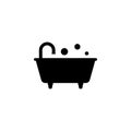 Legged bath with a tap and bubbles. Silhouette of bathtub on legs. Editable vector illustration and icon.