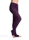 female legs in leggins purple in front of white background