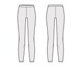 Leggins technical fashion illustration with elastic waistband. Flat sport training slim pants, casual knit trousers