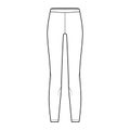 Leggins technical fashion illustration with elastic waistband. Flat sport training slim pants, casual knit trousers