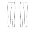 Leggins technical fashion illustration with elastic waistband. Flat sport training slim pants, casual knit trousers