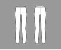 Leggins technical fashion illustration with elastic waistband. Flat sport training slim pants, casual knit trousers