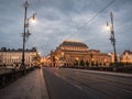 Legion Bridge and Narodni Divadlo National Theater in Prague in the Evening