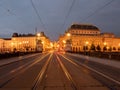 Legion Bridge and Narodni Divadlo National Theater in Prague at Night Royalty Free Stock Photo