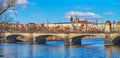 Legion Bridge on Vltava River and St Vitus Cathedral, Prague, Czechia Royalty Free Stock Photo