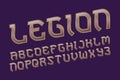 Legion pink golden alphabet. Gaming stylized font. Isolated english alphabet
