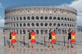 Legionaries and Colosseum in ancient Rome