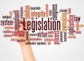 Legislation word cloud and hand with marker concept