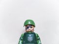 lego army soldier , lego army man toy isolated with white background , selective focus and background blur