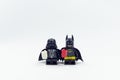 Lego batman and darth vader having drink together Royalty Free Stock Photo