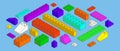 Lego blocks. Isometric brick build. Plastic play pattern. Colorful development toy. Color cube. Construct part