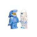 27.11.2020. Lego blocks in the shape of a man in a shark costume and a snowman.