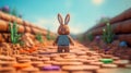 Lego Bunny Walking In Soft Colored Plasticine Illustration Style