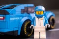 Lego Chevrolet driver near Lego Chevrolet Camaro ZL1 race car