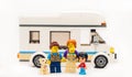 Lego constructor, City serie. Family near camper autohouse minivan, caravaning