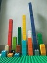 Lego duplo block or brick tower. It has many various color Royalty Free Stock Photo