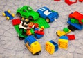 Lego Duplo Blocks, cars, train and toys on floor