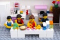 Lego family in domestic kitchen