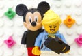 Lego girl make selfie with Mickey Mouse